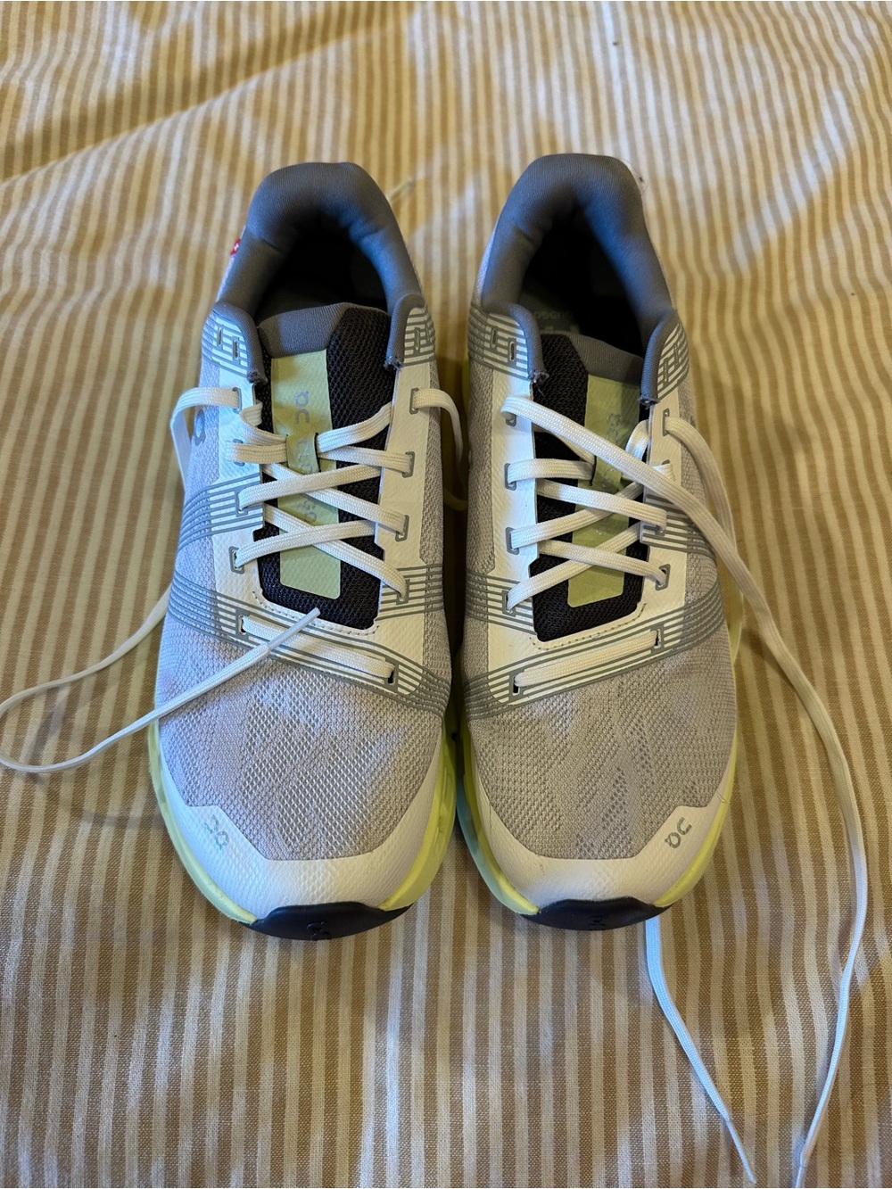 On Running White and Lime Athletic Sneakers